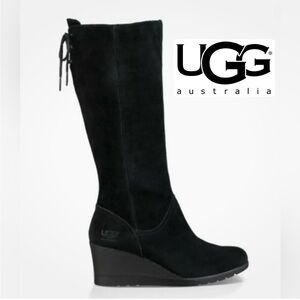 Ugg Black Waterproof Suede Dawna Tall Winter Boot Wedge Size 7.5 200g Insulation
